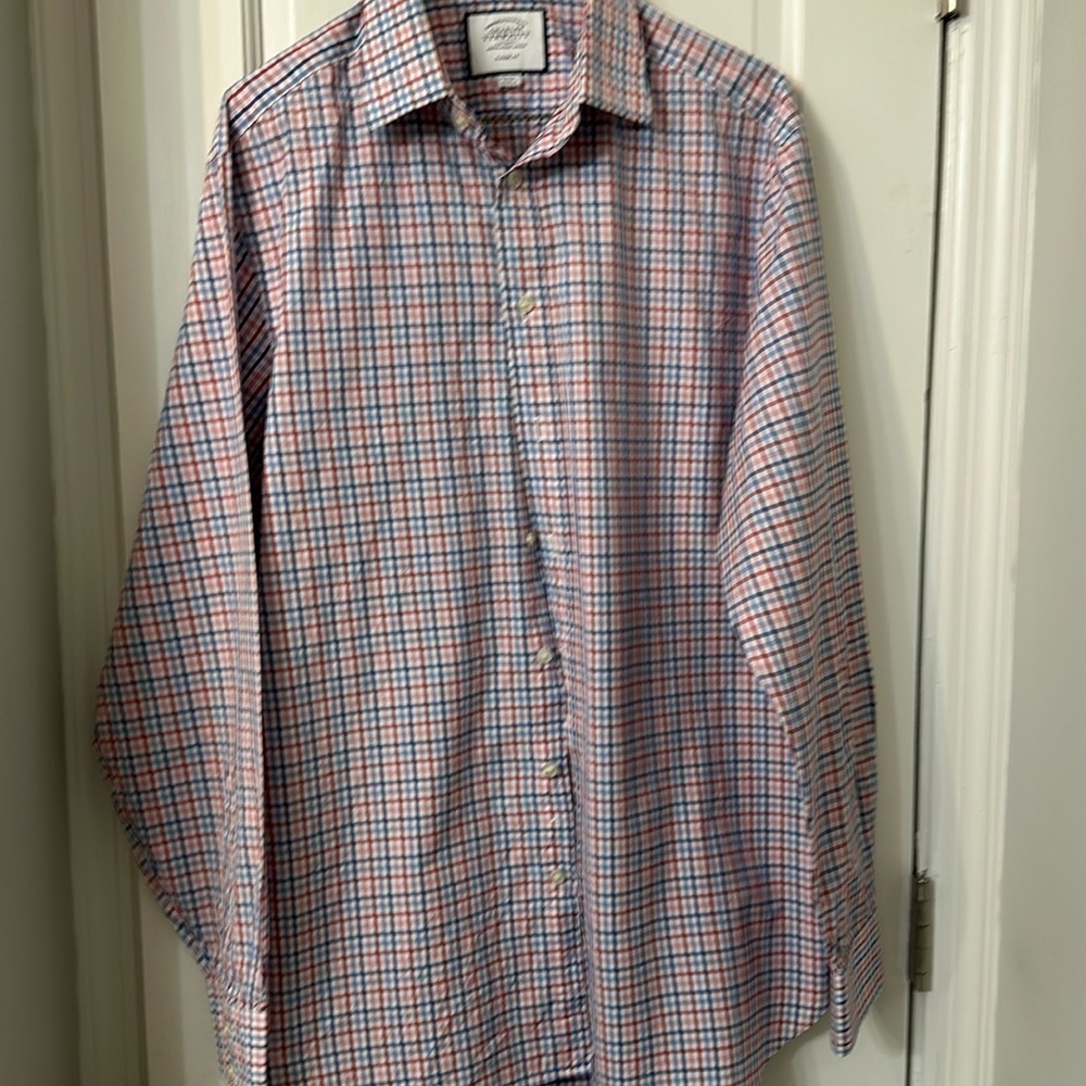 Charles Trywhitt shirt 15.5 x 35 red white blue check EYC